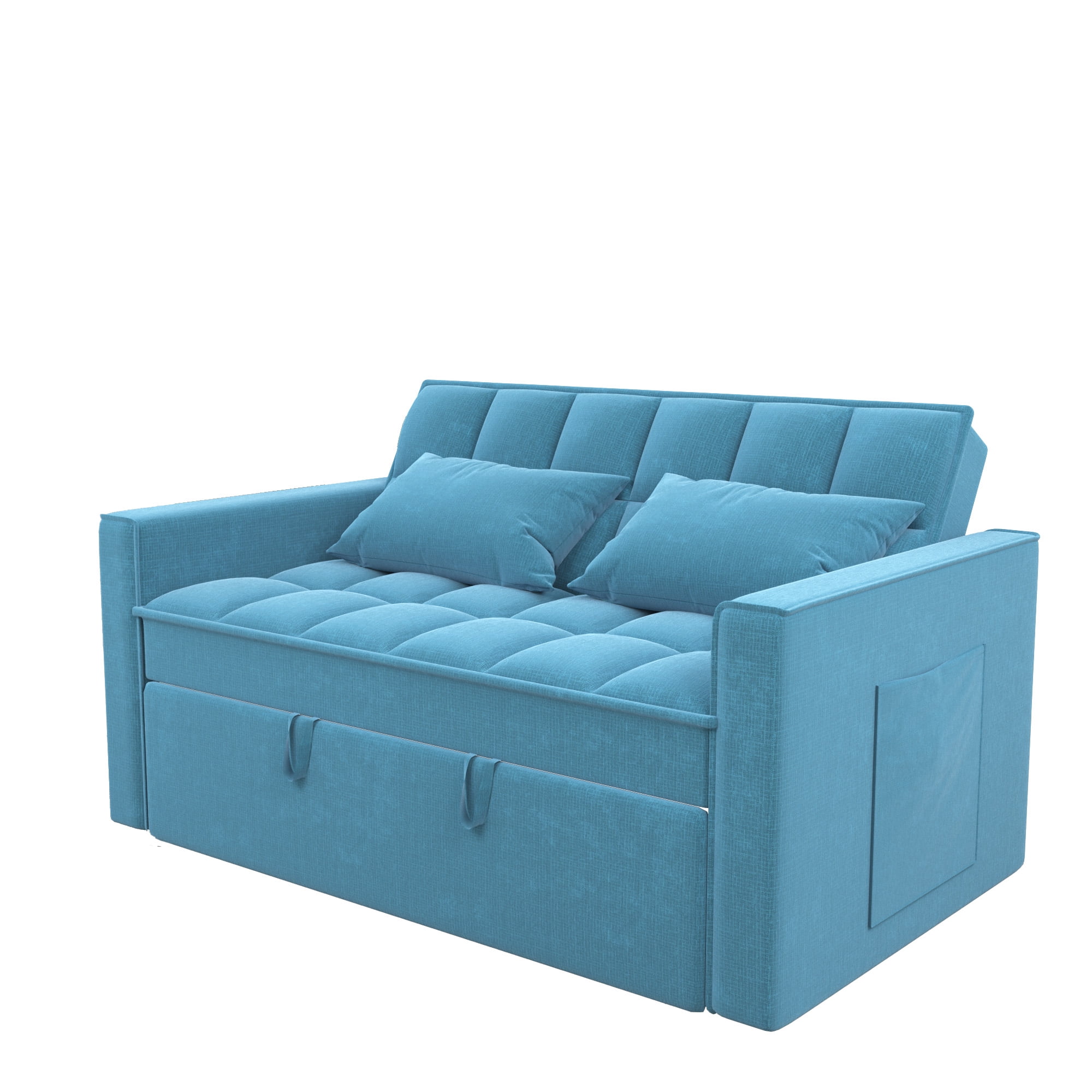 3 in 1 Convertible Sofa Bed,Modern Linen Fabric Sleeper Sofa with Pull Out Bed,Loveseat Couch with Adjustable Backrest for Living Room,Light Blue