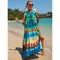 thumbnail image 6 of EDOLYNSA Boho Print 2024 Sexy V Neck Bat Sleeve Casual Beach Long Dress Women Summer Swimsuit Coverup Relaxed Vacation Party Dresses, 6 of 8