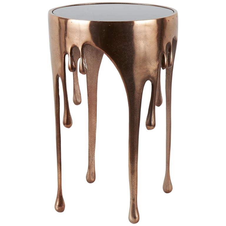 DecMode Copper Accent Table with Black Glass Top, 16x25 Inch photo 1