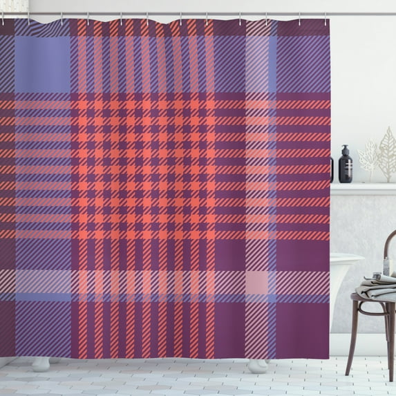 Ambesonne Checkered Shower Curtain, Retro British Culture, 69"Wx70"L, Purple Lavender Orange