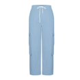 thumbnail image 5 of Cargo Pants for women Casual High Waist Elastic Straight Back Pockets Business Casual Pants Light Blue, 5 of 8
