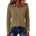 thumbnail image 5 of Waffle Knit Tops for Women Long Sleeve Collared Work Golf Polo Shirts Business Casual Loose Fit Blouses, L, 5 of 5