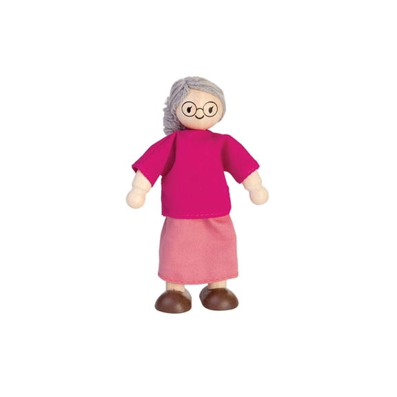 PlanToys® Grandmother Wooden Dollhouse Figurine | Poseable 1:12 Scale Mini Doll (5 Inch) | Dollhouse Accessories for Pretend Play | Eco-Friendly Montessori Toy for Kids Ages 3 
