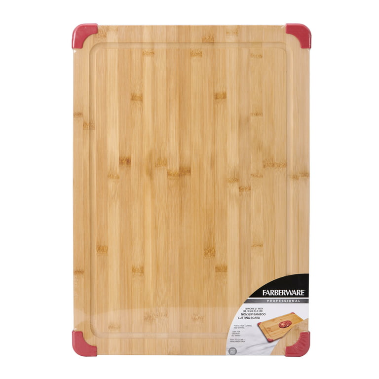 Farberware 15-inch by 21-Inch Bamboo Wood Cutting Board with Red Non-Slip Corners