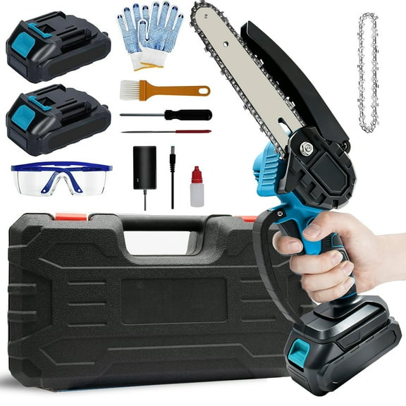 LOVFEN  Mini Chainsaw Cordless 6 inch with 2 Battery, Mini Power Chain Saw with Security Lock, Electric Chainsaw, Handheld Small Chainsaw for Tree Trimming Wood Cutting