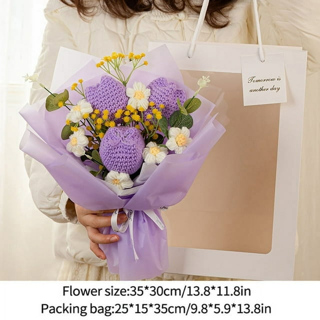 Tulip Daisy Flower Bouquet Crochet Kit with Yarn DIY Mixed Sunflower Crocheting Kits Knitting Handmake Flowers Beginner