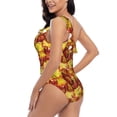 thumbnail image 4 of Cauagu Autumn Mosaic Maple Leaves Print Women's Sexy One Piece Swimsuits One Shoulder Ruffle Tummy Control Bathing Suit Slimming Swimwear-X-Large, 4 of 6