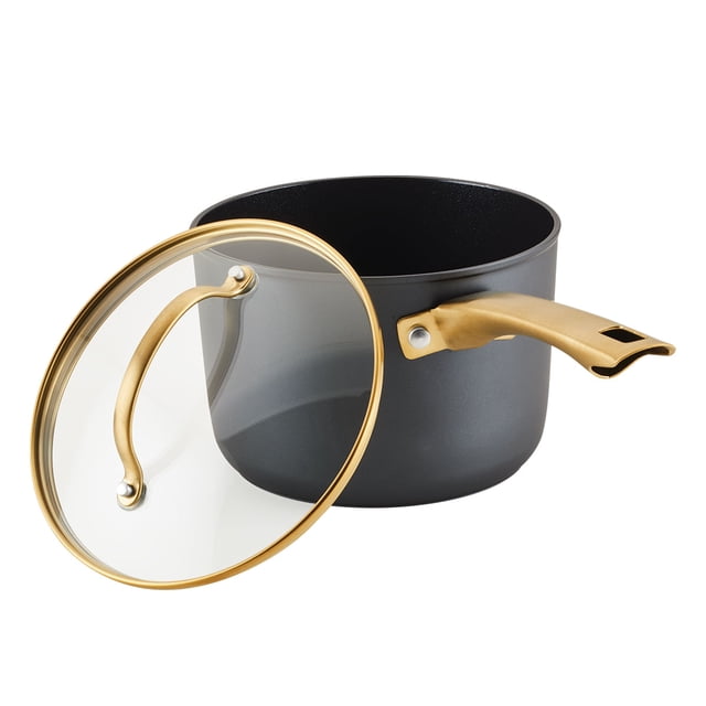 Perol 19cm con tapa de vidrio templado. Farberware Max Induction. Aluminio forjado. Antiadherente cerámico. Negro
