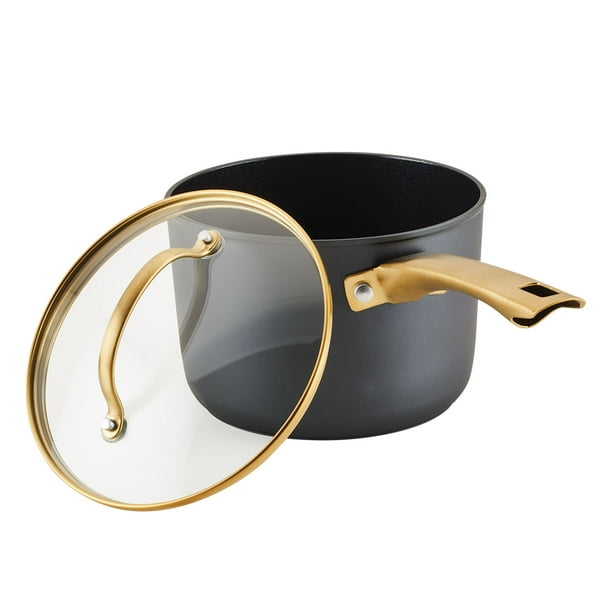 Perol 19cm con tapa de vidrio templado. Farberware Max Induction. Aluminio forjado. Antiadherente cerámico. Negro