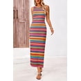 thumbnail image 6 of PRETTYGARDEN Womens Summer Sleeveless Tank Dress Crew Neck Striped Side Slit Bodycon Casual Maxi Dresses, 6 of 7