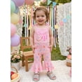 thumbnail image 6 of BemeyourBBs Baby Girl First Birthday Outfit 1st Birthday One Years Old Clothes Summer Waffled Romper Overalls Donut Sweet One Letter Embroidery Tie-up Strap Sleeveless Flared Jumpsuit, 6 of 9