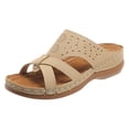 thumbnail image 4 of Pandaie Orthopedic Wedge Sandals for Women Summer Casual Open Toe Wide Width Platform Slip on Boho Casual Walking Slippers with Arch Support Khaki Size 7, 4 of 5