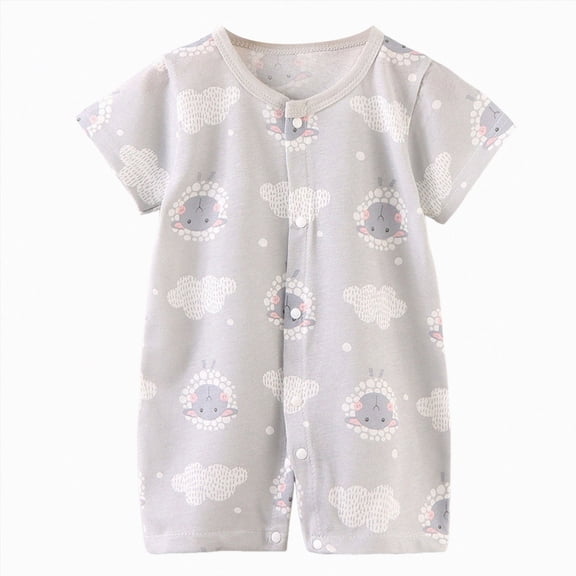 KPOPLK Summer Newborn Baby Boy Romper Clothes Animal Print Short Sleeve Jumpsuit Bodysuit One Piece Outfit Infant Playsuit for 0-48 Months(0-6 Months,Light Gray)