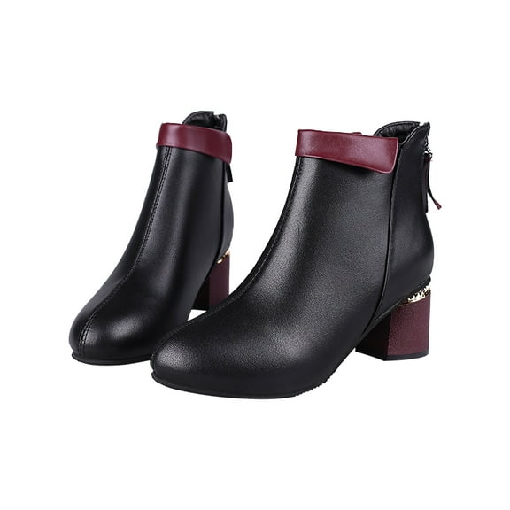 Jsaierl Women's Zipper Booties Chunky Stacked Heel Ankle Boots Buckle Strap Ankle Boots Fashion Pointed Toe Fall Heeled Booties Shoes