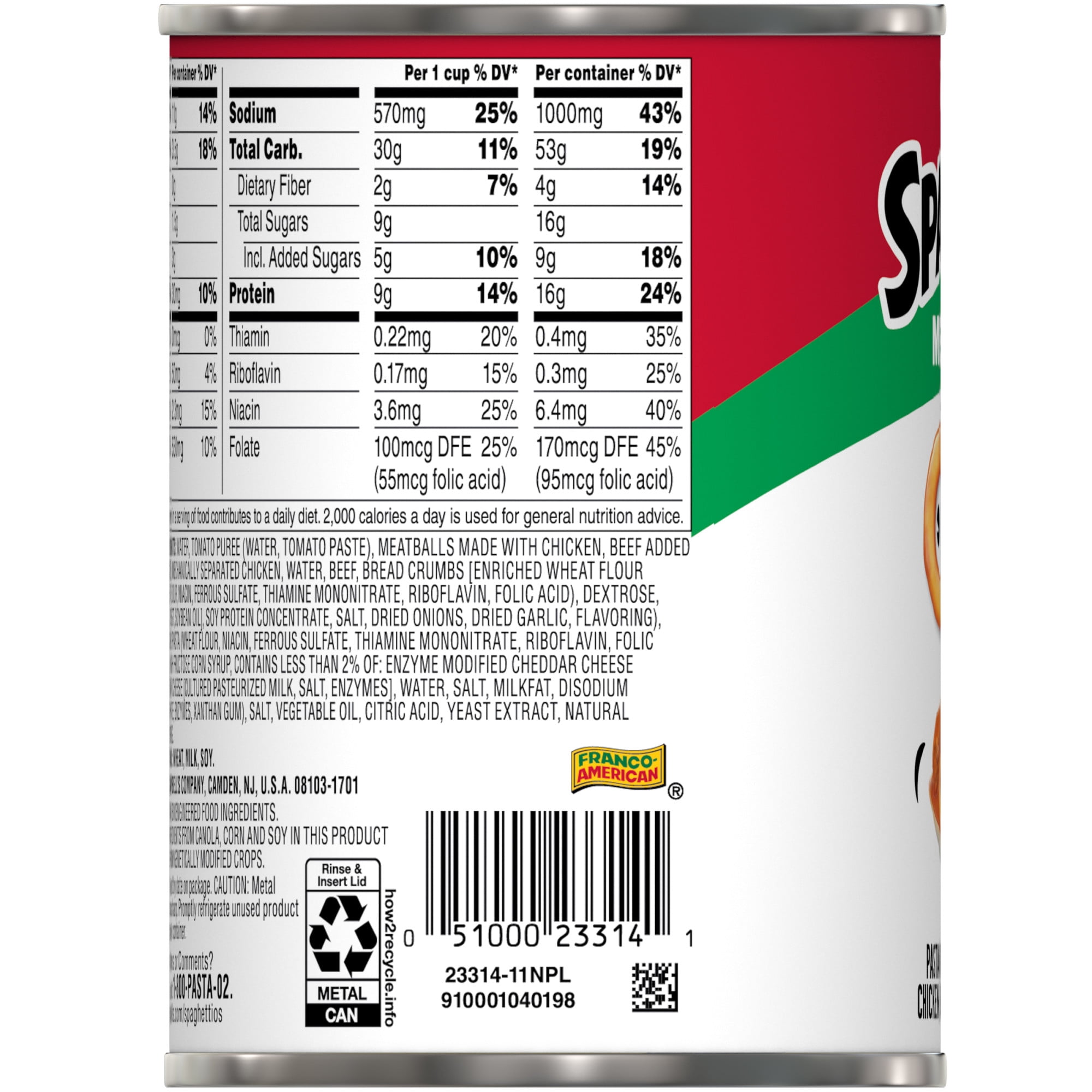 (7 pack) SpaghettiOs Canned Pasta with Meatballs, 15.6 oz Can