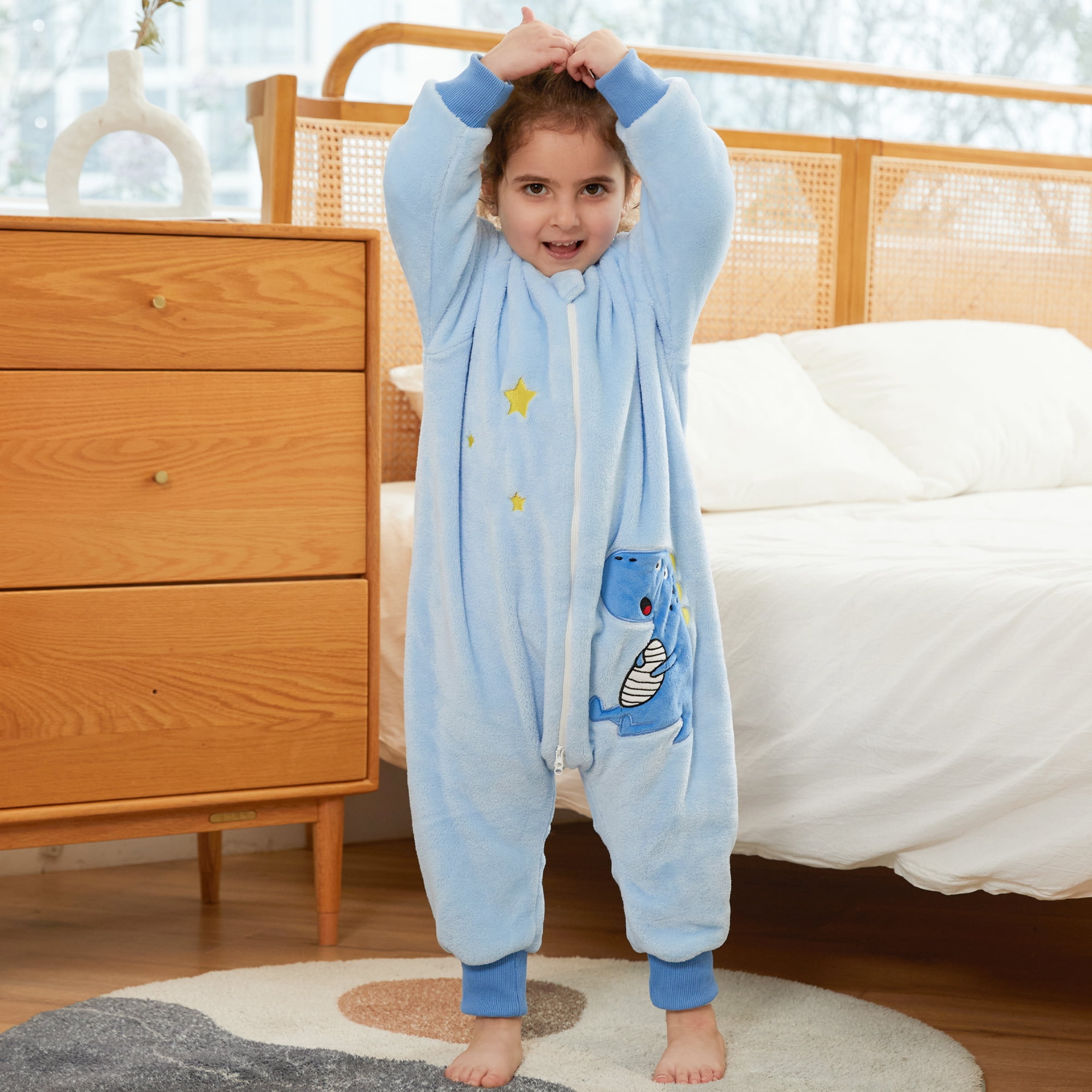 ATAIKU Toddler Sleeping Sack 9M-6T Winter Warm Flannel 2-Way Zipper Baby Sleep Sack with Feet, Infant Animal Dinosaur Wearable Blanket