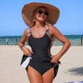 thumbnail image 7 of One Piece Swimsuit Women Tummy Control Modest Bathing Suits Color Block Scoop Neck Skirt Swim Dress Swimwear Leopard Print M, 7 of 7