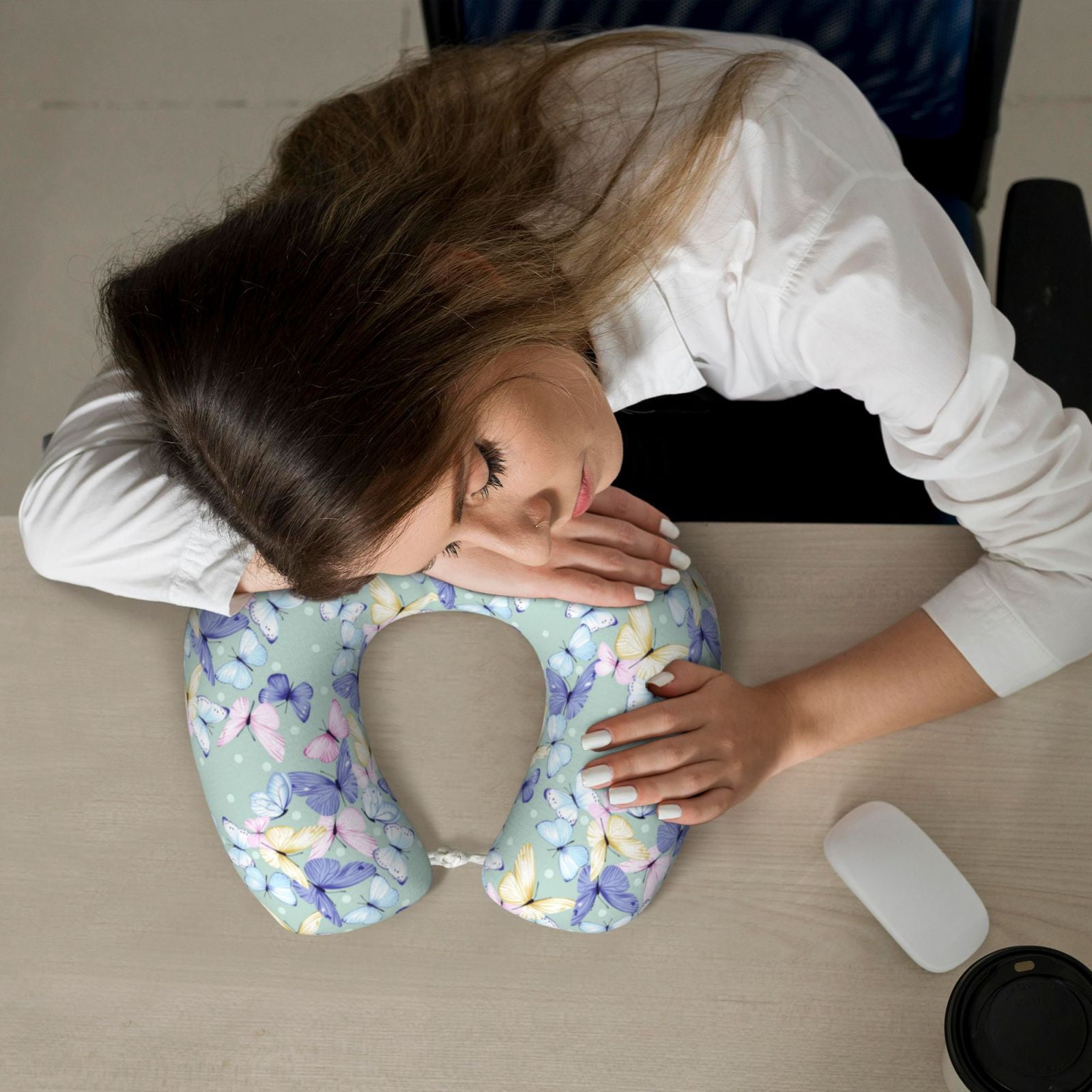 Xecao Colorful Butterfly Print Memory Foam Cervical Neck Pillow Versatile U-Shaped Pillows for Home,Office,Camping,Travelling,Soft Washable Cover