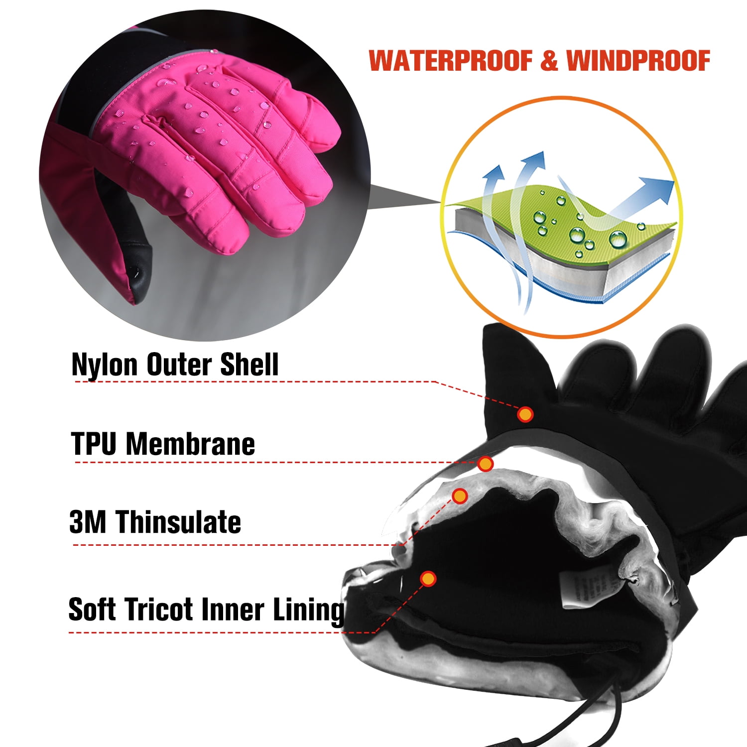 EvridWear Heated 3M thinsulate Thermal Winter Gloves for Women Men with 2 Rechargeable Battery (Sizes M Hot Pink)