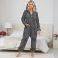 thumbnail image 2 of HNMKIU Jumpsuits for Women Fuzzy Hoodie Long Sleeve Romper Pajamas with Pockets Warm Winter Loungewear Grey,M, 2 of 5
