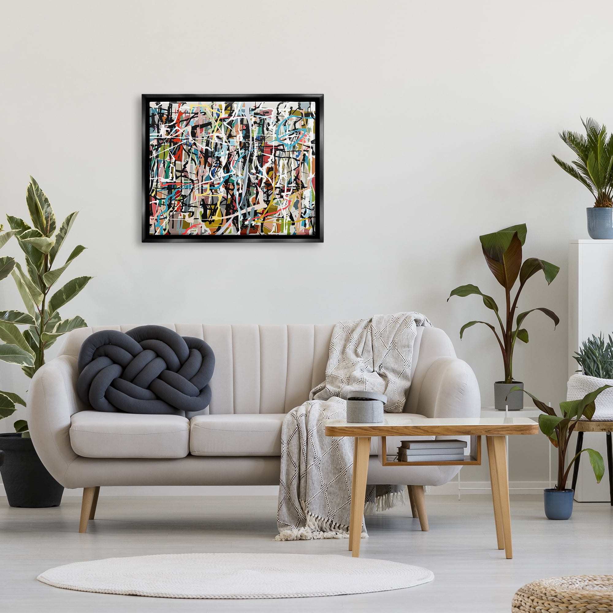 Stupell Industries Abstract Paint Splatter Composition Abstract Painting Black Floater Framed Art Print Wall Art, 31 x 25