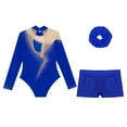 thumbnail image 6 of TiaoBug Kids Girls Long Sleeve Gymnastics Leotard with Shorts Hair Scrunchies Set Dance Biketard B Royal Blue 14, 6 of 7