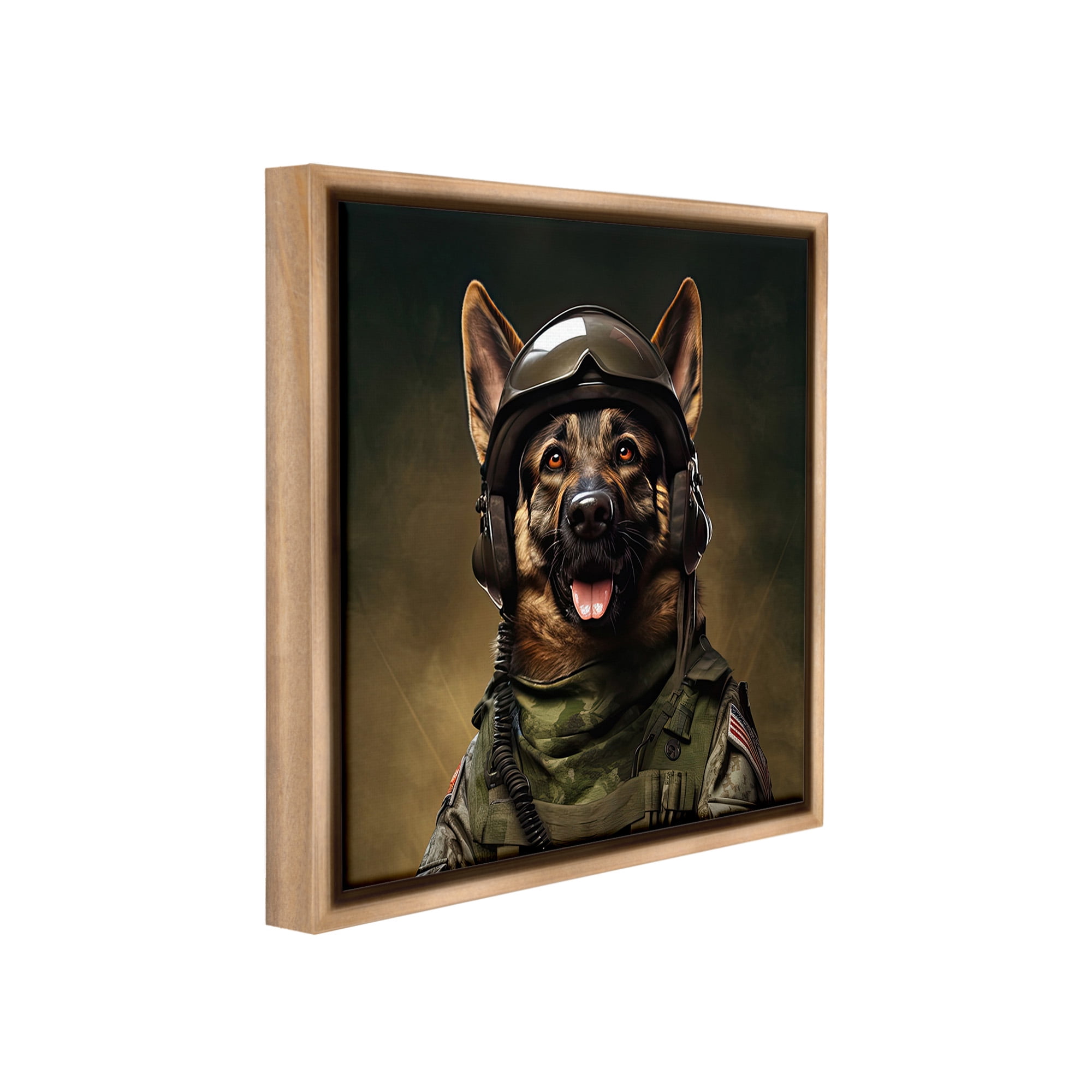 Stupell Industries German Shepherd in Uniform Animals & Insects Painting Brown Floater Framed Canvas Art Print Wall Art, 25 x 25