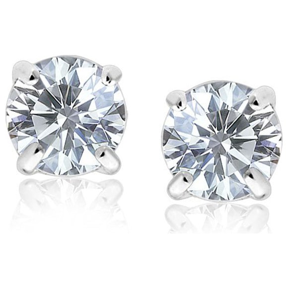 14k White Gold 3mm Faceted White Cubic Zirconia Stud Earrings