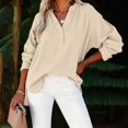 thumbnail image 6 of BODOAO Women Long Sleeve Linen Tops Pullover Lightweight Plain Blouses Fashion Outfits Henley Neck Summer Vacation Shirts Casual Top Beach Tops Soft Breathable Gauze Tops Beige L, 6 of 7