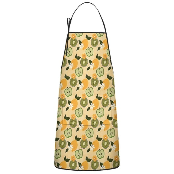 Yellow Lemon Fruit Mixed Fruits Yellow Apron-Garden Aprons for Women with Pockets-Cotton Linen Waterproof Kitchen Cooking Gardening Aprons Adjustable for Kitchen,Cooking,BBQ and Salon 33x27 Inch
