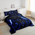 thumbnail image 3 of Manfei Game Console King Size Comforter Sets,Gamer Gaming Bedding Comforter Set,Blue Black Checkered Bedding Set,Breathable Bedroom Decorative Reversible,3-Piece, 3 of 8