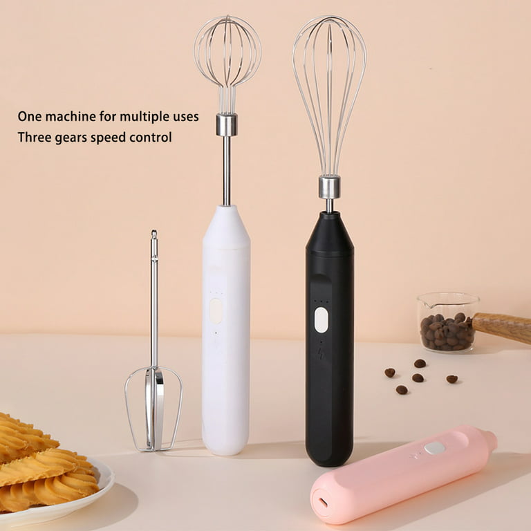 Electric Small Hand Mixer USB Rechargeable Hand Whisk One-Button Start with  2 Stainless Whisks and Stand for Baking Kitchen