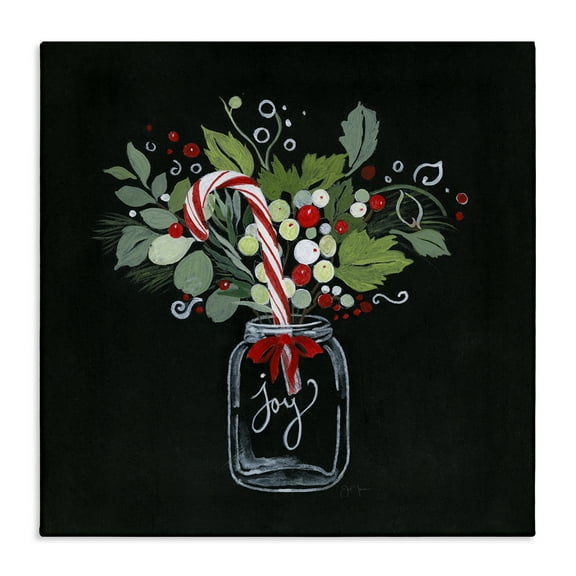 Stupell Industries Joy Candy Cane Jar Holiday Painting Gallery Wrapped Canvas Art Prints Wall Art, 17 x 17