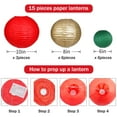 thumbnail image 3 of Set de faroles decorativos de papel zilue verde/rojo/dorado, 15 unidades, 3 of 7