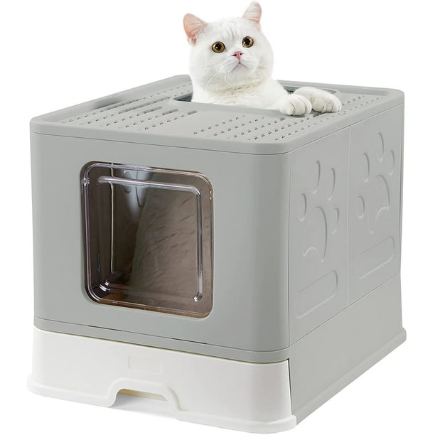 Giant Cat Litter Box, Indoor Cat Litter Pan with Lid, Two Way Entry Cat