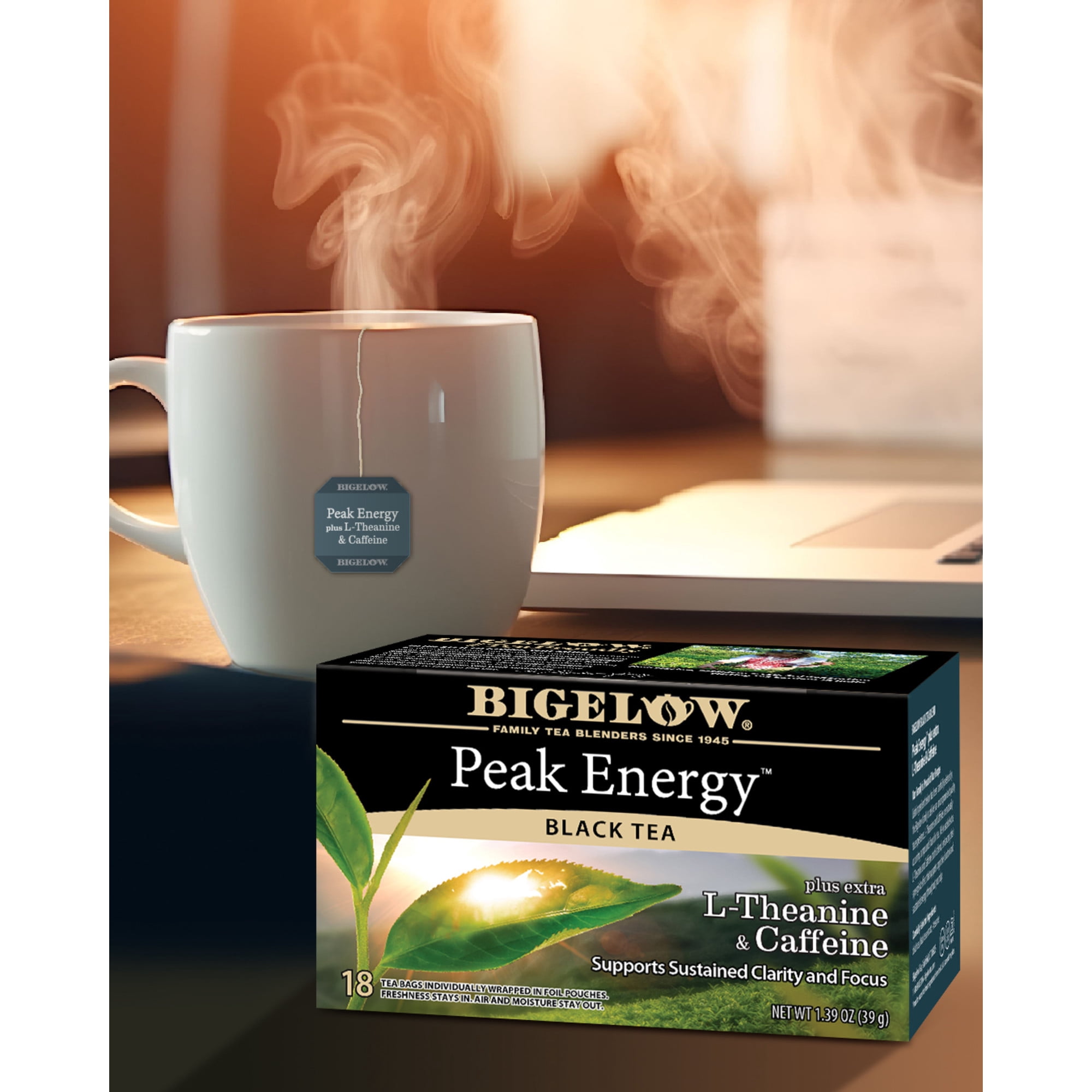(3 pack) Bigelow Peak Energy Plus Extra L-Theanine & Caffeine, Black Tea Bags, 18 Count