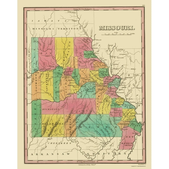 Historic State Map - Missouri - Finley 1831 - Vintage Wall Art