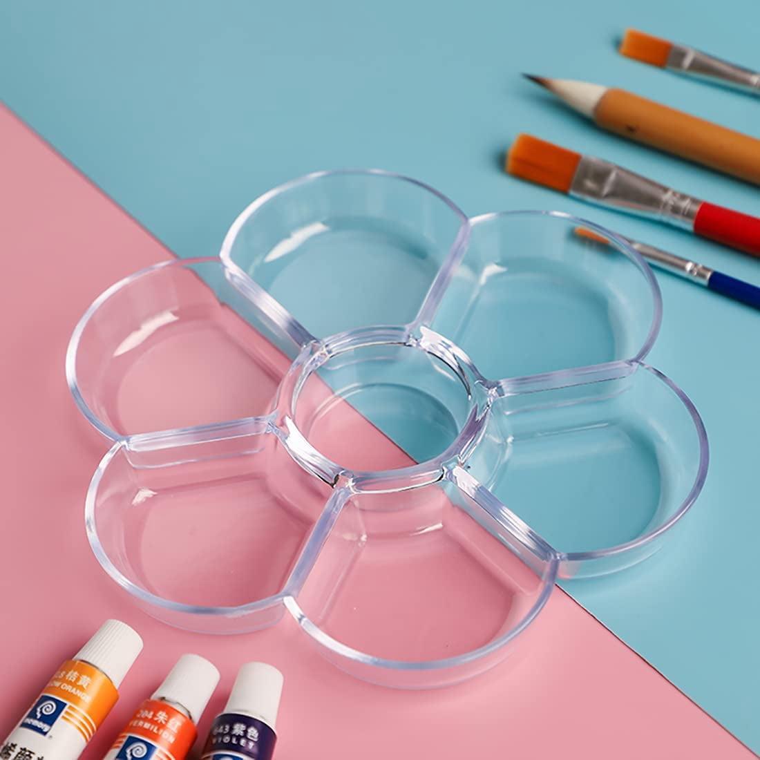 ABPETE 6-Pack Plastic Paint, Palettes for Artists,Circular Trays with Deep Wells for Watercolor, Acrylic & Oil,Kids & Adults Painting Supplies for School Projects, Art Classes & DIY Crafts