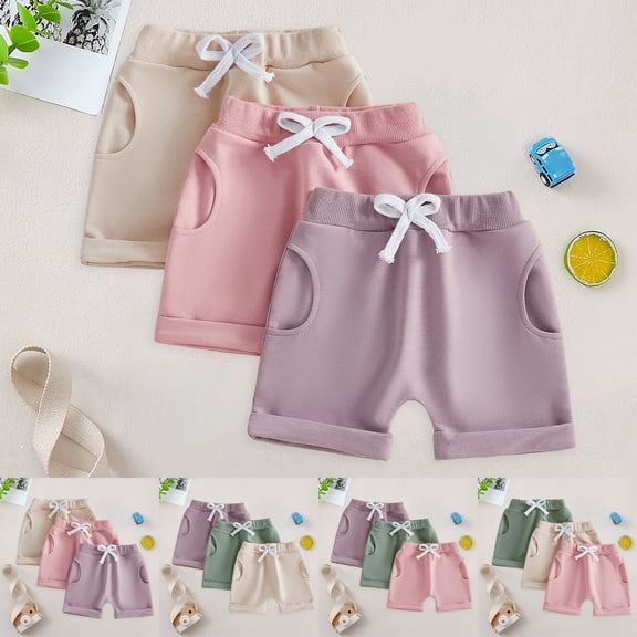 Girls' Active Shorts 3 Packs Kids Drawstring Waistband Shorts Summer Gym Shorts Kids