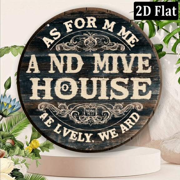 , Rustic Farmhouse 'As for Me and My House, We Will Serve the Lord' Round Aluminum Wall Sign, 8x8 Inches - Perfect for Living Room Bedroom Decor, Inspirational Verse Display, Rustic Home