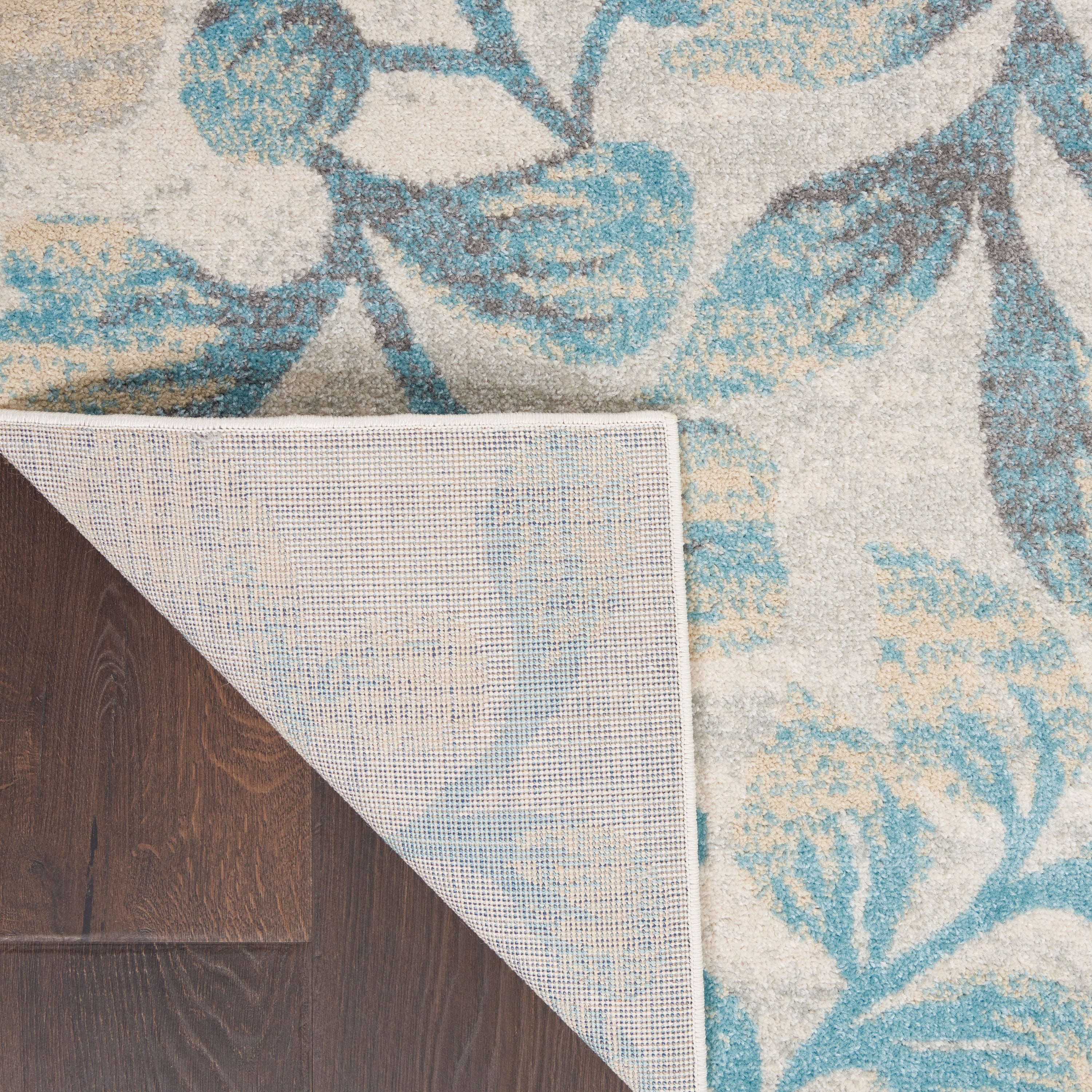 Serene Contemporary Botanical Ivory/Turquoise 5'3" x 7'3" Area Rug, (5' x 7')