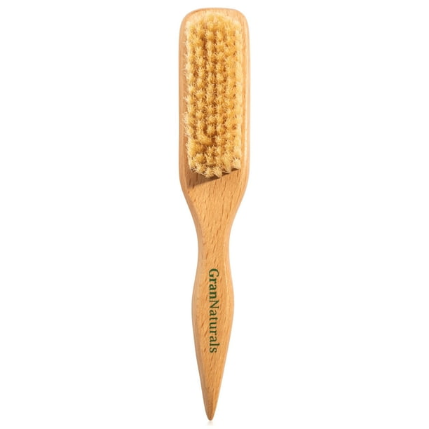 GranNaturals Cepillo de pelo con cerdas de jabalí de acabado suave para alisar y pulir un elegante moño de cola de caballo con un extremo ancho de cola de rata de madera para separar y seccionar - Cep