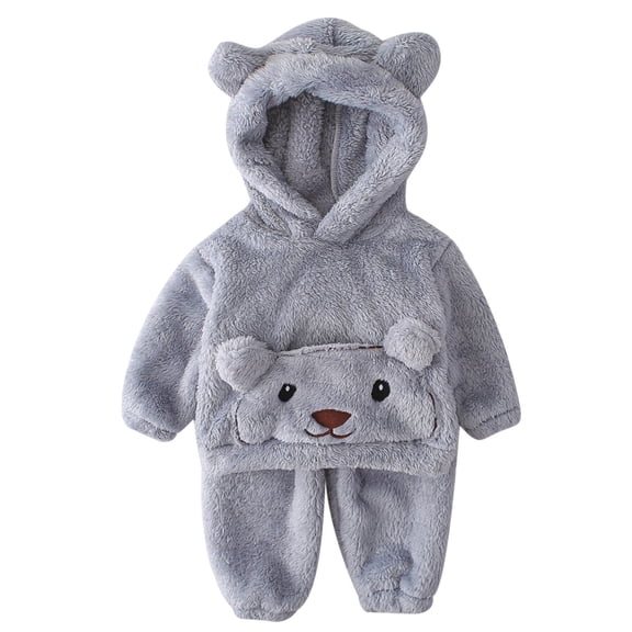 GUNIA Baby Boys Pajamas Sets Winter Outfits Two Piece Cozy Bear Design Long Sleeve With Big Pocket Lined Baby Toddler Kids Homewear Pjs Loungewear Grey 12-24 Months