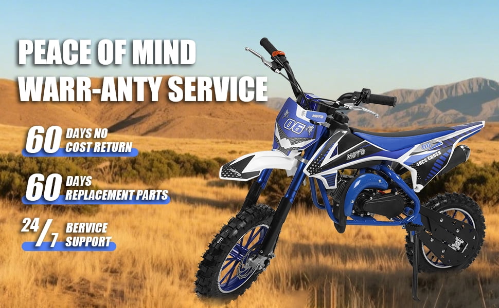 Mohsoe 49CC Mini Gas Motocross Bike, 10" Inflatable Tires & Upgraded Braking, 25H High-Speed Chain, Blue & White