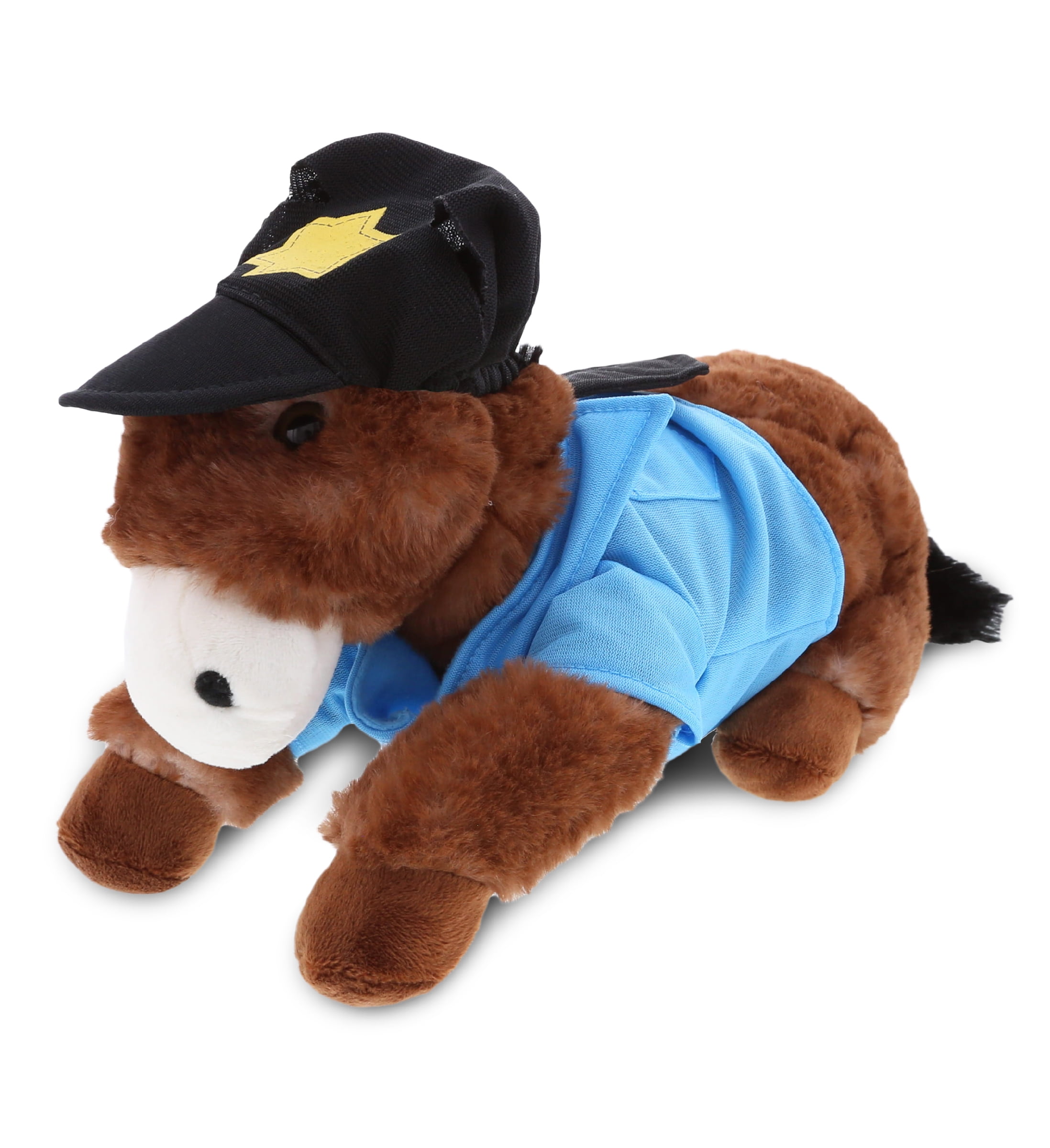 DolliBu Lying Brown Horse Police Officer Plush Toy - Super Soft Horse Cop Stuffed Animal Dress Up with Cute Cop Uniform & Cap Outfit - 10.5' Inch