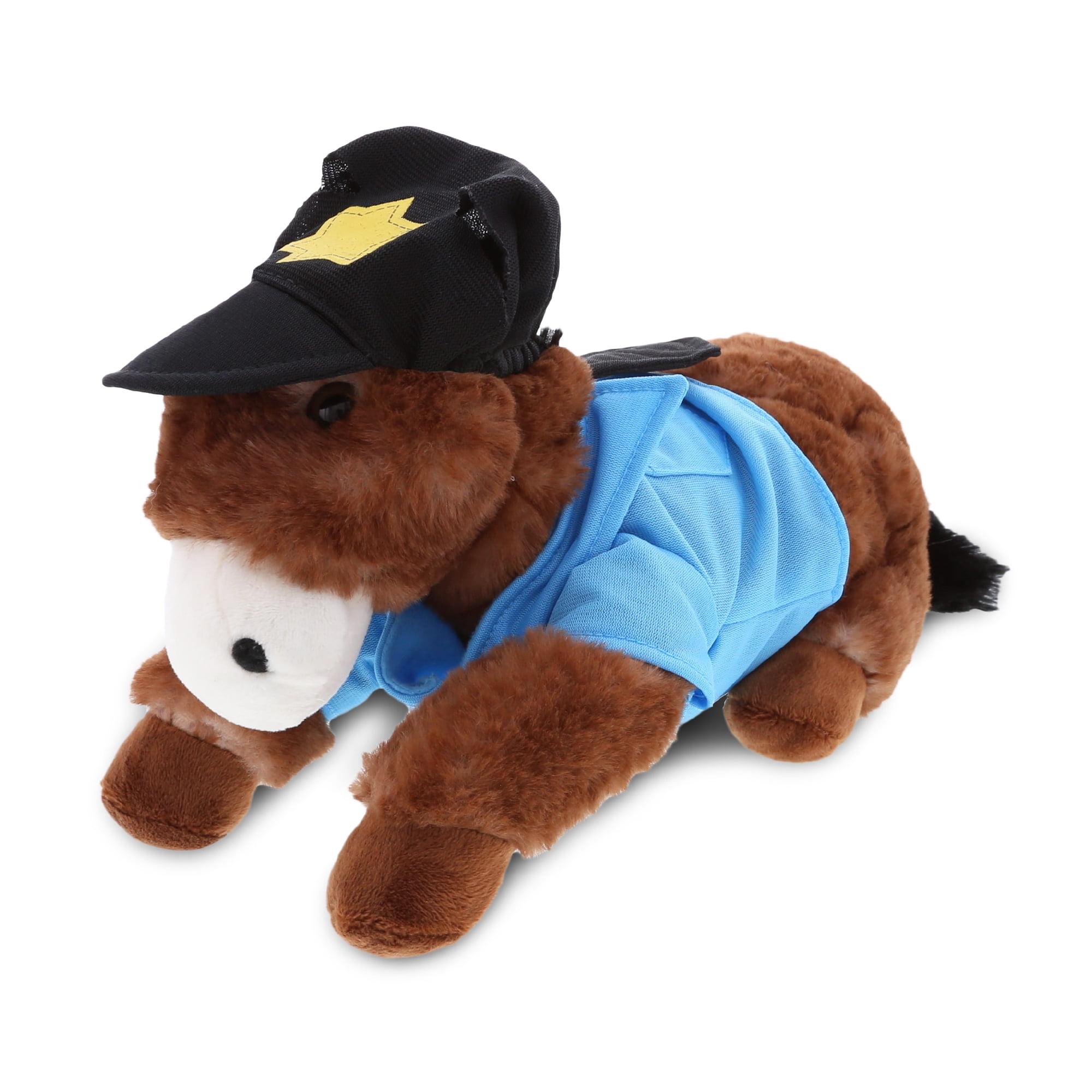 DolliBu Lying Brown Horse Police Officer Plush Toy - Super Soft Horse Cop Stuffed Animal Dress Up with Cute Cop Uniform & Cap Outfit - 10.5" Inch