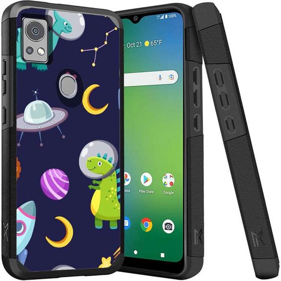 ANJ  Shockproof Dual Layer Slim Hard Case   Tempered Glass Cover Compatible with Icon 5, AT&T Motivate 4 - Cartoon Space Dino