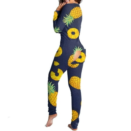 

Deals of the Day Tarmeek Women s Sexy Deep V Neck Button-Down Butt Flap Pajamas Fruits Printed Long Onesies Pajamas Stretch Long Sleeve One Piece Sleepwear Sexy Bodycon Bodysuit Jumpsuit Rompers