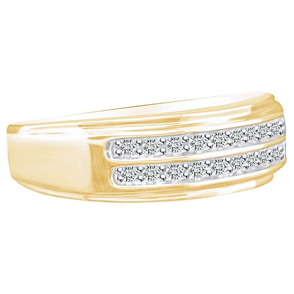 AFFY 0.25 Carat Round Shape White Natural Diamond Two Row 10K Solid Yellow Gold Wedding Band Ring For Men Ring Size-14