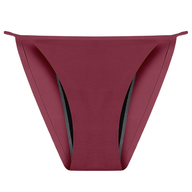 Qcmgmg Panties for Women Bikini Leak Proof Solid Menstrual Period Low Rise  Woman's Underwear Watermelon Red L 
